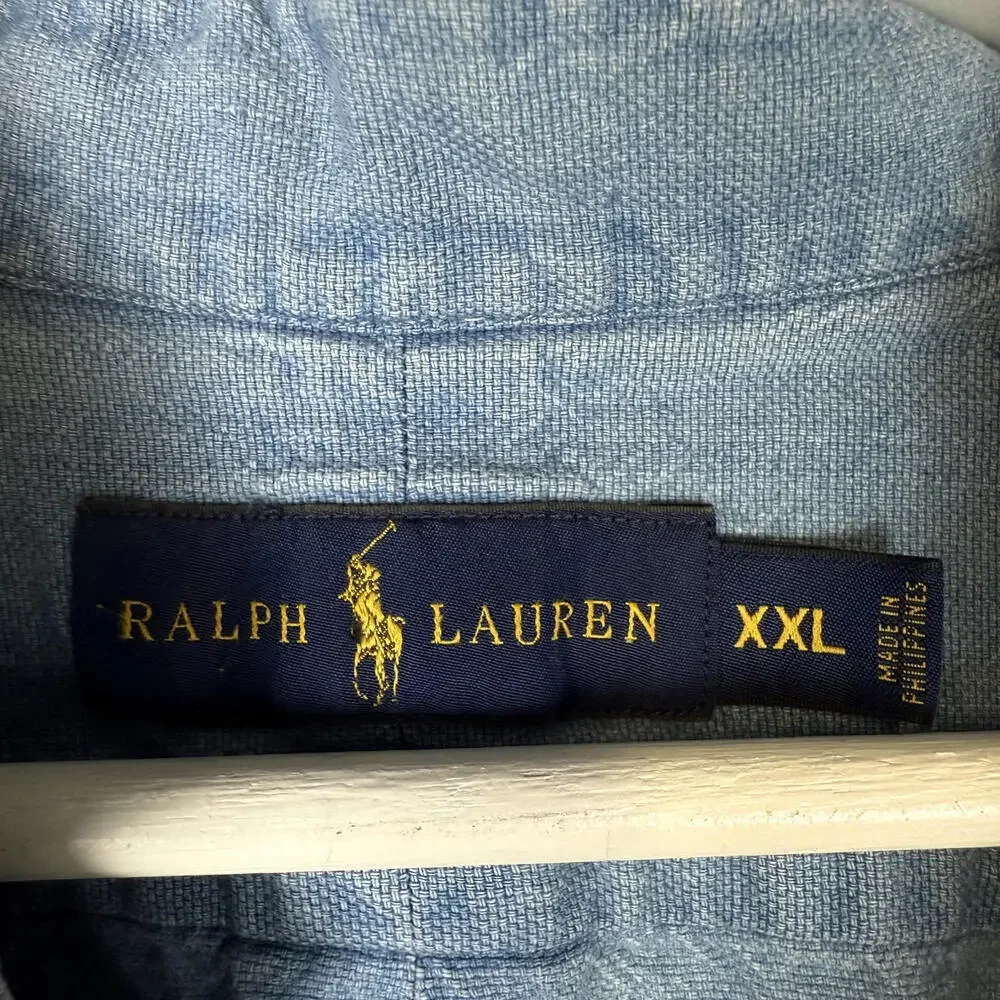 Ralph Lauren Men's Size 2XL XXL Blue Chambray Denim Button Down Shirt Cotton